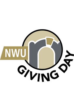NWU Giving Day surrounding sleek arch graphic in grey and gold
