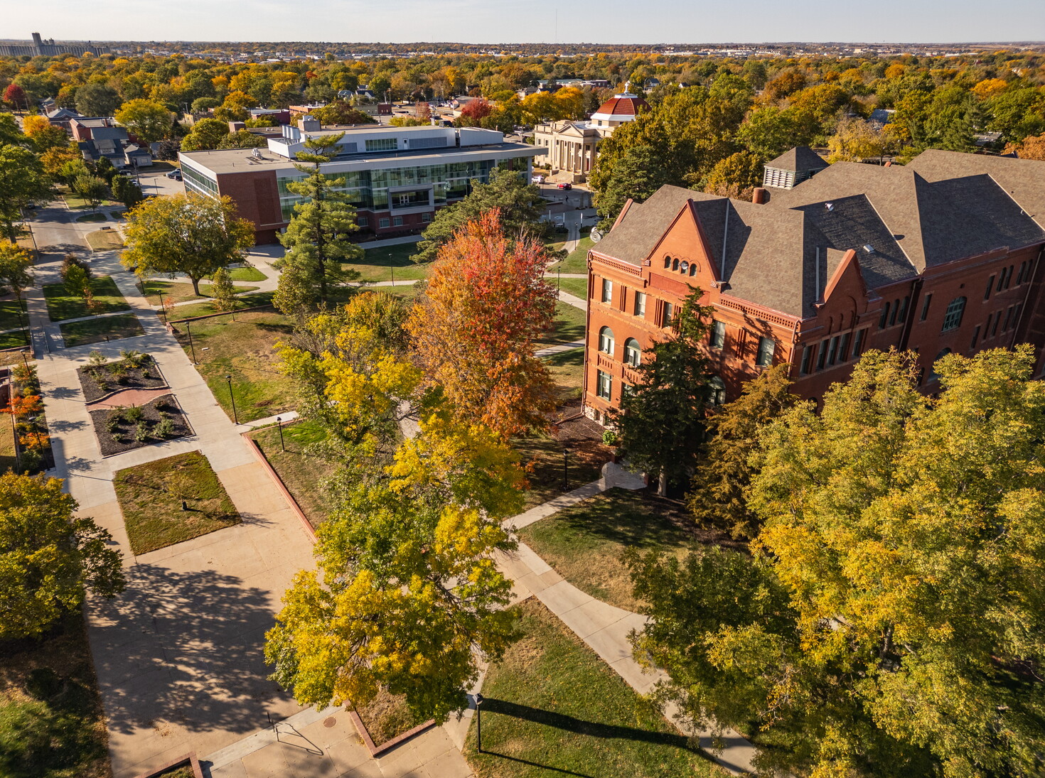 Old Main and Acklie Hall of Science in the fall.