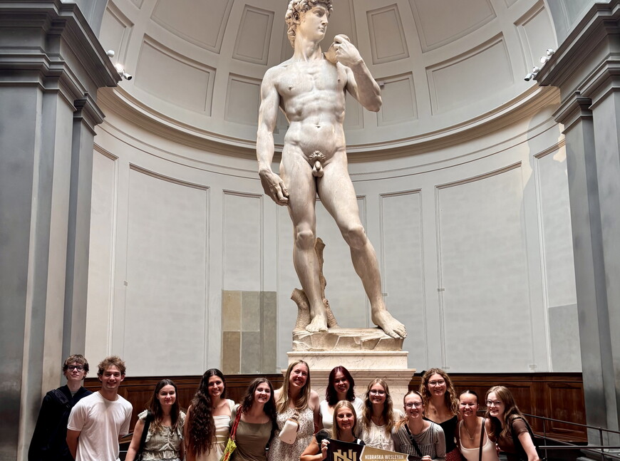 NWU students in front of the statue of David.