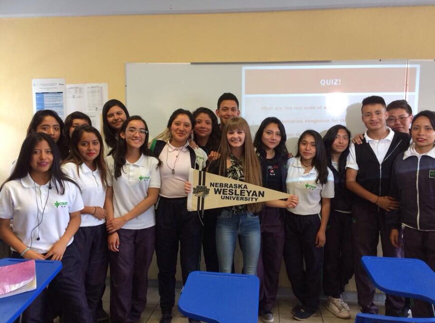 While studying in Mexico, Knox gave a bilingual presentation at a high school in Puebla where her host mom teaches.