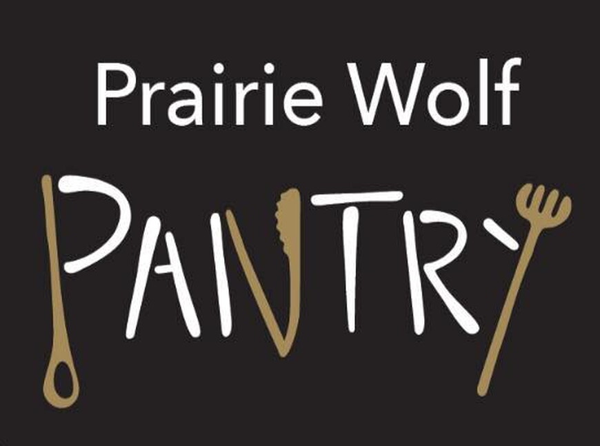 Prairie Wolf Pantry in white and gold on black background