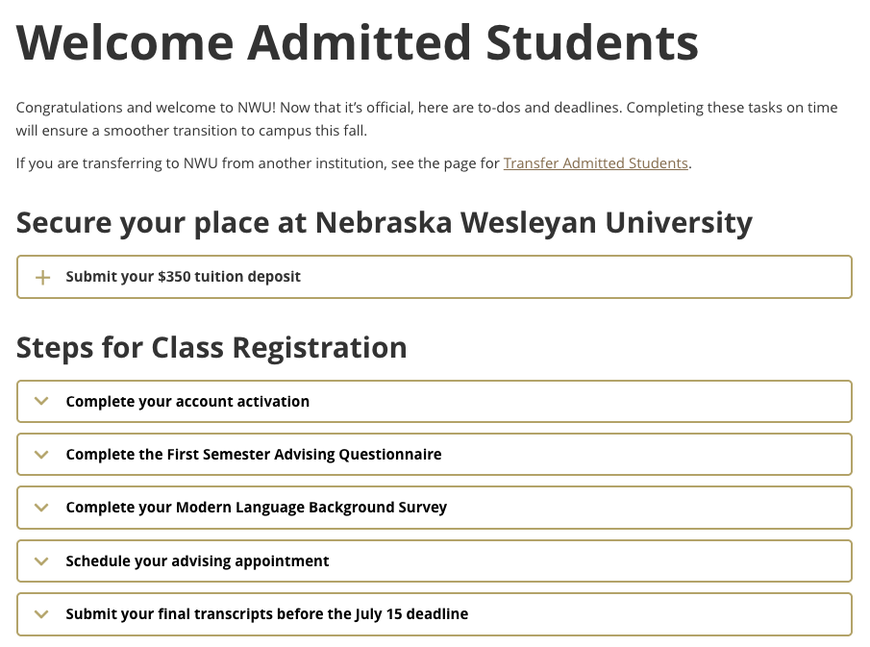 Admitted Students webpage