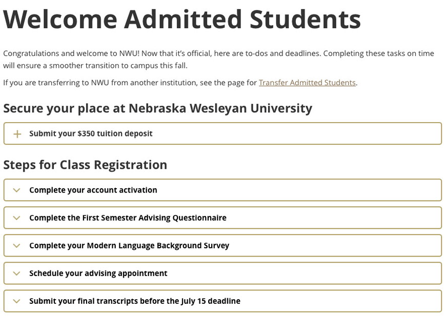 Admitted Students webpage