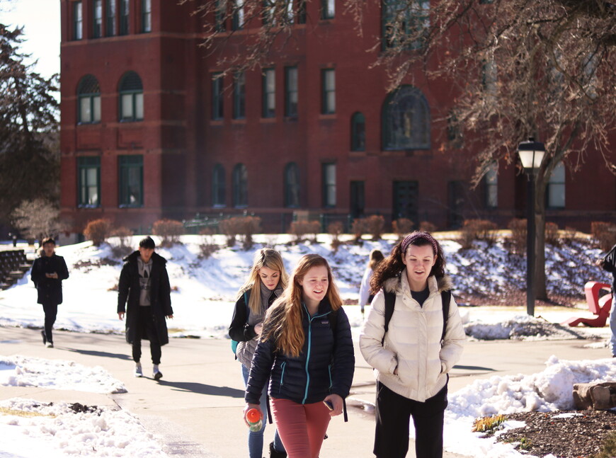 Students walking in the winter
