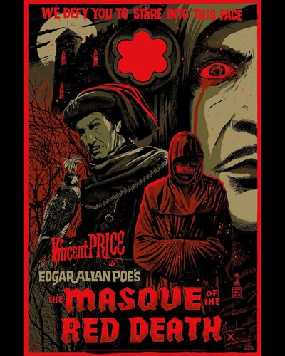 Movie poster featuring Vincent Price in Edgar Allen Poe's The Masque of the Red Death.