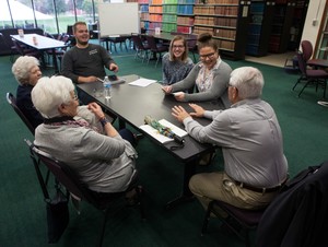 First-year students enrolled in Kelly Clancy's Archway Seminar, "Revolution 1968," visit with members of the NWU Class of 1968 and their memories of that turbulent year.