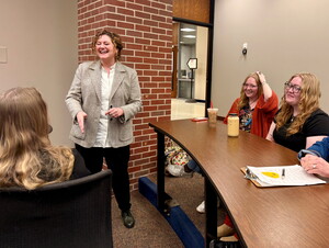 Autumn Edwards interacts during her recent lecture at NWU.
