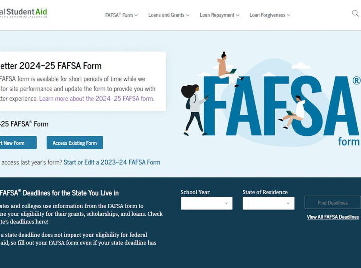 FAFSA website homepage.