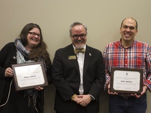 Professors Kelly Clancy (left) and John Spilker (right) and student Flor de Maria Garcia-Garza (not pictured) were honors with this year's Advocate For Diversity Award.