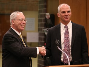 NWU President Fred Ohles and SCC President Paul Illich announce a new partnership, SCC to NWU Pathways Scholarship Program, which provides scholarships to SCC students who transfer to NWU's traditional undergraduate program or accelerated degree completio