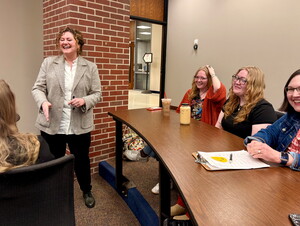 Autumn Edwards interacts during her recent lecture at NWU.