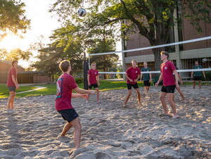 Students playing volleyball