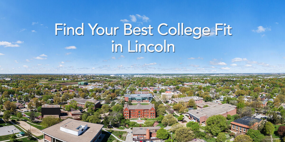Aerial view of Nebraska Wesleyan University campus with the message: Find Your Best College Fit in Lincoln