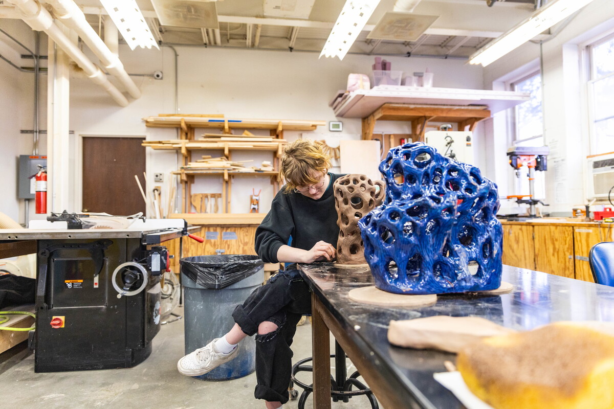 Student working on an art project