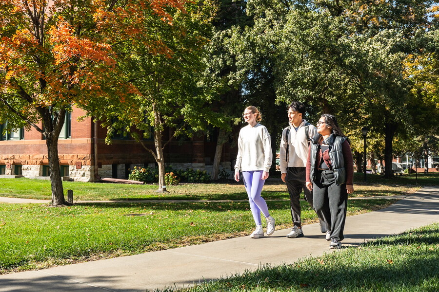 Students walking on campus.