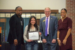 Julisa Sanchez accepting diversity award