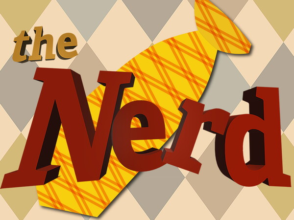 Illustration of a bright yellow tie with the words, "the Nerd" on top.