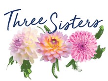 Illustration of three pink blooms with the text, "Three Sisters".