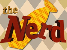 Illustration of a bright yellow tie with the words, "the Nerd" on top.